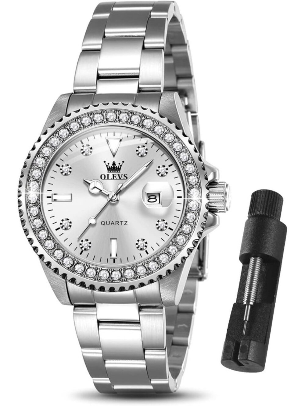 Luxury Silver Women's Watch for Small Wrists | Elegant Date Display Timepiece